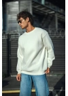 Erkek  Bisiklet Yaka 3 İplik Pamuklu Basic SweatShirt - Beyaz