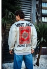 Erkek Bisiklet Yaka 3 İplik pamuklu Baskılı SweatShirt - Beyaz