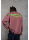Erkek Bisiklet Yaka Baskılı 3 iplik pamuklu Sweatshirt - Gül Kurusu