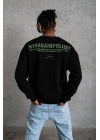 Erkek Bisiklet Yaka Baskılı 3 iplik pamuklu Sweatshirt - Siyah