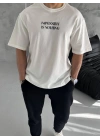 Erkek Bisiklet Yaka Baskılı Oversize  Kısa kol T-Shirt - Beyaz