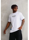 Erkek Bisiklet Yaka Baskılı Oversize T-Shirt - Beyaz