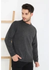 Erkek Bisiklet yaka Kazak Uzun Kol Dokuma Triko - Füme