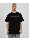 ERKEK Bisiklet Yaka Tişort Baskılı Oversize kısa kol T-Shirt - Siyah