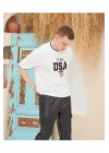 Erkek Bisiklet Yaka Tişört Nakış İşlemeli Kısa Kol Oversize T-Shirt - Beyaz
