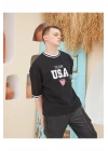 Erkek Bisiklet Yaka Tişört Nakış İşlemeli Kısa Kol Oversize T-ShirtSiyah