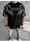 ERKEK Bisiklet Yaka Yıldırım Baskılı  Kısa kol T-Shirt-Siyah