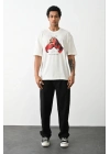 Erkek Box Eldiven Baskılı T-Shirt Kısa Kol Bisiklet Yaka Tişört - Beyaz