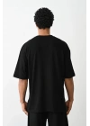 Erkek Boxy Eldiven Baskılı T-Shirt Kısa Kol Bisiklet Yaka Tişört - Siyah