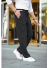 Erkek Cizgili Dokuma Krep Jogger Buggy Pantalon Rahat kalıp - Siyah