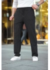 Erkek Cizgili Dokuma Krep Jogger Buggy Pantalon Rahat kalıp - Siyah
