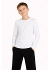 Erkek Çocuk Basic Uzun Kollu Tişört Okul Günlük Rahat T-Shirt - Beyaz