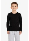 Erkek Çocuk Basic Uzun Kollu Tişört Okul Günlük Rahat T-Shirt - Siyah