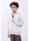 Erkek Çocuk Kapüşonlu Kanguru Cepli Tam Fermuarlı Hırka SweatShirt - Gri