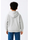 Erkek Çocuk Kapüşonlu Kanguru Cepli Tam Fermuarlı Hırka SweatShirt - Gri