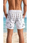 Erkek Deniz Şortu Fermuarlı Cepli File Astarlı Hızlı Kuruyan Premium - Beyaz