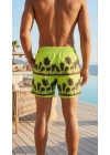 Erkek Deniz Şortu Fermuarlı Cepli File Astarlı Hızlı Kuruyan Premium - Neon Yeşili