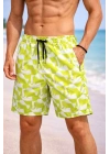 Erkek Deniz Şortu Fermuarlı Cepli File Astarlı Hızlı Kuruyan Premium - Sarı