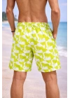 Erkek Deniz Şortu Fermuarlı Cepli File Astarlı Hızlı Kuruyan Premium - Sarı
