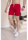 Erkek Deniz Şortu Fermuarlı Cepli File Astarlı - Kırmızı