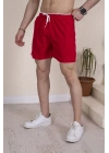 Erkek Deniz Şortu Fermuarlı Cepli File Astarlı - Kırmızı