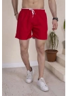 Erkek Deniz Şortu Fermuarlı Cepli File Astarlı - Kırmızı