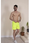 Erkek Deniz Şortu Fermuarlı Cepli File Astarlı - Neon Yeşili