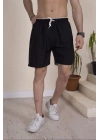 Erkek Deniz Şortu Fermuarlı Cepli File Astarlı - Siyah