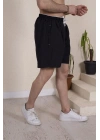 Erkek Deniz Şortu Fermuarlı Cepli File Astarlı - Siyah