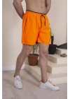Erkek Deniz Şortu Fermuarlı Cepli File Astarlı - Turuncu