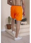 Erkek Deniz Şortu Fermuarlı Cepli File Astarlı - Turuncu