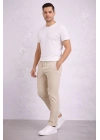 Erkek Diagonel Mikro dokulu Duble Paça Cepli Pantolon ,Modern Kesim - Krem