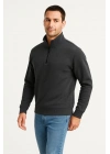Erkek Dik Yaka Yarım Fermuarlı 3 İplik Pamuklu Sweatshirt -  Antrasit