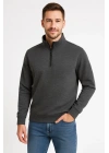 Erkek Dik Yaka Yarım Fermuarlı 3 İplik Pamuklu Sweatshirt -  Antrasit
