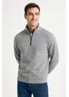 Erkek Dik Yaka Yarım Fermuarlı 3 İplik Pamuklu Sweatshirt - Gri