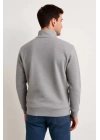 Erkek Dik Yaka Yarım Fermuarlı 3 İplik Pamuklu Sweatshirt - Gri
