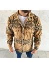 Erkek Düğmeli Gömlek Polar Sweatshirt Yumuşak Dokulu Oversize Kalıp -Sarı