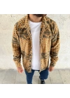 Erkek Düğmeli Gömlek Polar Sweatshirt Yumuşak Dokulu Oversize Kalıp -Sarı