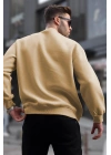 Erkek Düz Bisiklet Yaka 3 iplik pamuklu Sweatshirt - Bej