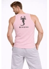Erkek Fitilli Atlet Sıfır Yaka Slim Fit Arka Baskılı Spor Atlet - Pembe