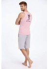 Erkek Fitilli Atlet Sıfır Yaka Slim Fit Arka Baskılı Spor Atlet - Pembe