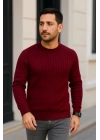 Erkek Fitilli Triko Bisiklet Yaka Kalın Kazak 3lü Set Beyaz-Bordo-Siyah