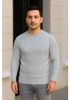 Erkek Fitilli Triko Bisiklet Yaka Kalın Kazak 4lü Set Beyaz-Bordo-Gri-Siyah