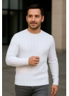Erkek Fitilli Triko Kazak 2’li Set Siyah Beyaz Kalın Dokuma Pamuklu Regular Fit Bisiklet