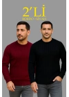 Erkek Fitilli Triko Kazak 2’li Set Siyah Bordo Kalın Dokuma Pamuklu Regular Fit Bisiklet