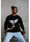 Erkek Güvercin Baskılı 3 iplik Bisiklet Yaka ipamuklu Sweatshirt - Siyah