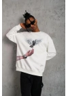 Erkek Güvercin Baskılı 3 iplik pamuklu Bisiklet Yaka Sweatshirt - Beyaz