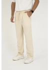 Erkek Jakar Kutu Desenli Baggy Eşofman Pantolon - Bej