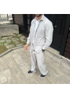Erkek Kadife Oversize Takım Gömlek Pantolon İkili Set - Gri