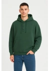 Erkek Kapüşonlu Hoodie Cepli Çıtçıtlı 3 İplik Pamuklu Sweatshirt - Haki